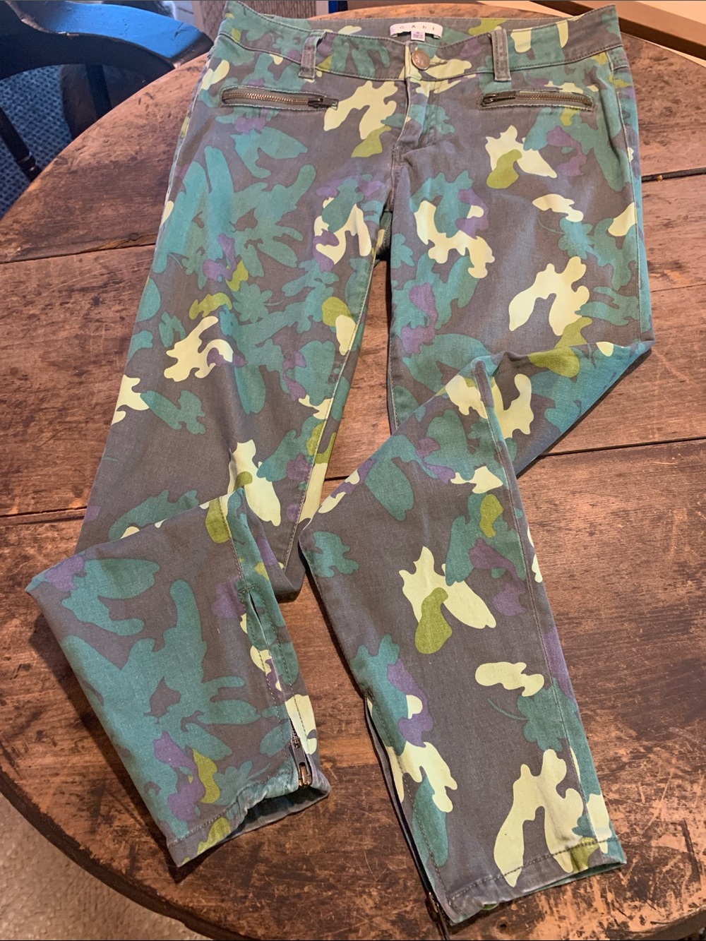 CAbi Camouflage Slim Jeans in Green, Yellow & Purple